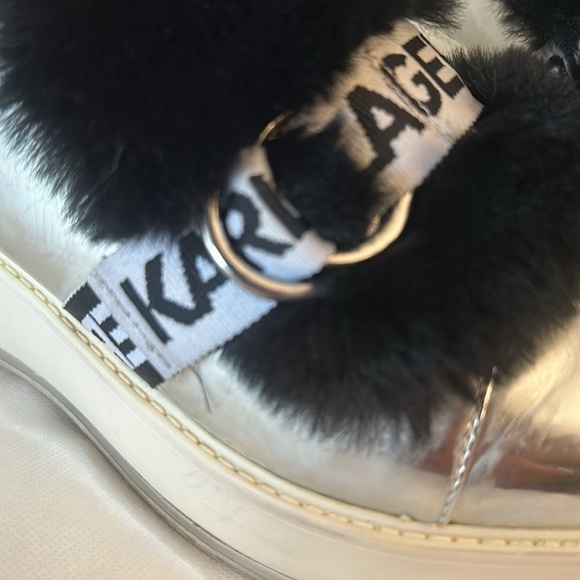 Karl Lagerfeld- “Birdie” metallic and black faux fur platform Loafers SZ 8 - Picture 4 of 13
